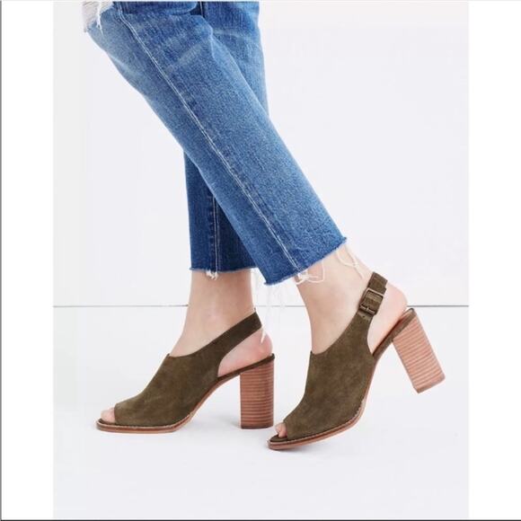 Madewell Cary green suede block heel sandals sz 9.5 - Picture 1 of 6